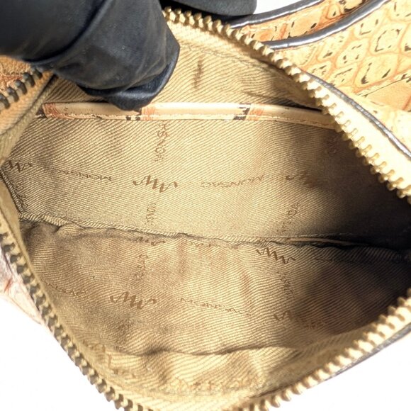 Monsac Croc Embossed Italian Leather Cream Crescent Shoulder Bag w/Pouch - Picture 11 of 12